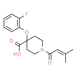ChemSpider 2D Image | 4-(2-Fluorophenoxy)-1-(3-methyl-2-butenoyl)-4-piperidinecarboxylic acid | C17H20FNO4