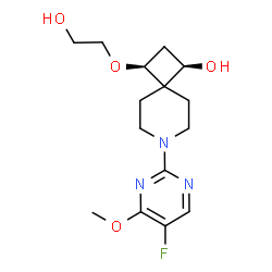 ChemSpider 2D Image | (1R,3S)-7-(5-Fluoro-4-methoxy-2-pyrimidinyl)-3-(2-hydroxyethoxy)-7-azaspiro[3.5]nonan-1-ol | C15H22FN3O4