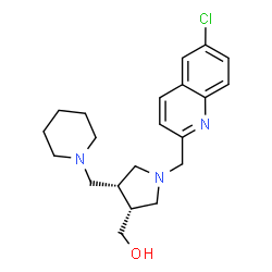 ChemSpider 2D Image | [(3R,4R)-1-[(6-Chloro-2-quinolinyl)methyl]-4-(1-piperidinylmethyl)-3-pyrrolidinyl]methanol | C21H28ClN3O
