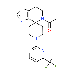 ChemSpider 2D Image | 1-{1'-[4-(Trifluoromethyl)-2-pyrimidinyl]-6,7-dihydrospiro[imidazo[4,5-c]pyridine-4,4'-piperidin]-5(1H)-yl}ethanone | C17H19F3N6O