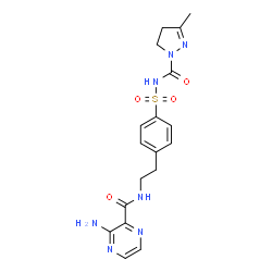 ChemSpider 2D Image | 3-Amino-N-[2-(4-{[(3-methyl-4,5-dihydro-1H-pyrazol-1-yl)carbonyl]sulfamoyl}phenyl)ethyl]-2-pyrazinecarboxamide | C18H21N7O4S