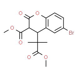 ChemSpider 2D Image | Methyl 6-bromo-4-(1-methoxy-2-methyl-1-oxo-2-propanyl)-2-oxo-3-chromanecarboxylate | C16H17BrO6