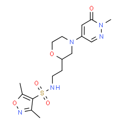 ChemSpider 2D Image | 3,5-Dimethyl-N-{2-[4-(1-methyl-6-oxo-1,6-dihydro-4-pyridazinyl)-2-morpholinyl]ethyl}-1,2-oxazole-4-sulfonamide | C16H23N5O5S