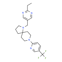 ChemSpider 2D Image | 1-[(2-Ethyl-5-pyrimidinyl)methyl]-8-[5-(trifluoromethyl)-2-pyridinyl]-1,8-diazaspiro[4.5]decane | C21H26F3N5