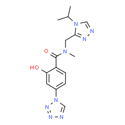ChemSpider 2D Image | 2-Hydroxy-N-[(4-isopropyl-4H-1,2,4-triazol-3-yl)methyl]-N-methyl-4-(1H-tetrazol-1-yl)benzamide | C15H18N8O2
