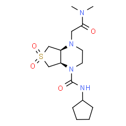 ChemSpider 2D Image | (4aS,7aR)-N-Cyclopentyl-4-[2-(dimethylamino)-2-oxoethyl]hexahydrothieno[3,4-b]pyrazine-1(2H)-carboxamide 6,6-dioxide | C16H28N4O4S