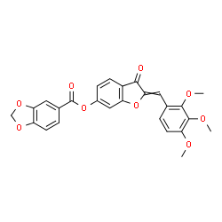 ChemSpider 2D Image | 3-Oxo-2-(2,3,4-trimethoxybenzylidene)-2,3-dihydro-1-benzofuran-6-yl 1,3-benzodioxole-5-carboxylate | C26H20O9