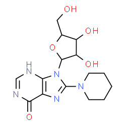 ChemSpider 2D Image | 9-Pentofuranosyl-8-(1-piperidinyl)-3,9-dihydro-6H-purin-6-one | C15H21N5O5