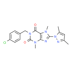 ChemSpider 2D Image | 1-(4-Chlorobenzyl)-8-(3,5-dimethyl-1H-pyrazol-1-yl)-3,7-dimethyl-3,7-dihydro-1H-purine-2,6-dione | C19H19ClN6O2