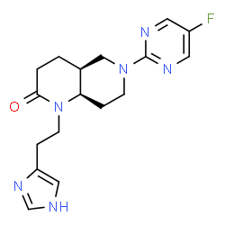 ChemSpider 2D Image | (4aS,8aR)-6-(5-Fluoro-2-pyrimidinyl)-1-[2-(1H-imidazol-4-yl)ethyl]octahydro-1,6-naphthyridin-2(1H)-one | C17H21FN6O
