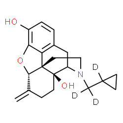 ChemSpider 2D Image | (5alpha)-17-[(1-~2~H)Cyclopropyl(~2~H_2_)methyl]-6-methylene-4,5-epoxymorphinan-3,14-diol | C21H22D3NO3