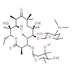 ChemSpider 2D Image | (3R,4S,5S,6S,7R,9R,11R,12R,13S,14R)-6-{[4-(Dimethylamino)-3-hydroxy-6-methyltetrahydro-2H-pyran-2-yl]oxy}-14-ethyl-9-fluoro-7,12,13-trihydroxy-4-[(5-hydroxy-4-methoxy-4,6-dimethyltetrahydro-2H-pyran-2
-yl)oxy]-3,5,7,9,11,13-hexamethyloxacyclotetradecane-2,10-dione | C37H66FNO13