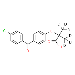 ChemSpider 2D Image | 2-{4-[(4-Chlorophenyl)(hydroxy)methyl]phenoxy}-2-(~2~H_3_)methyl(~2~H_3_)propanoic acid | C17H11D6ClO4