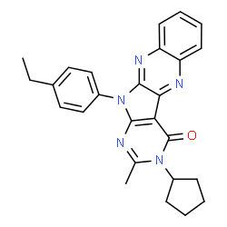 ChemSpider 2D Image | 3-Cyclopentyl-11-(4-ethylphenyl)-2-methyl-3,11-dihydro-4H-pyrimido[5',4':4,5]pyrrolo[2,3-b]quinoxalin-4-one | C26H25N5O