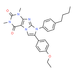 ChemSpider 2D Image | 8-(4-Butylphenyl)-7-(4-ethoxyphenyl)-1,3-dimethyl-1H-imidazo[2,1-f]purine-2,4(3H,8H)-dione | C27H29N5O3
