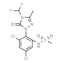 ChemSpider 2D Image | N-{3,5-Dichloro-2-[4-(difluoromethyl)-3-methyl-5-oxo-4,5-dihydro-1H-1,2,4-triazol-1-yl]phenyl}methanesulfonamide | C11H10Cl2F2N4O3S