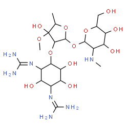 ChemSpider 2D Image | 2,2'-{4-[(2-{[4,5-Dihydroxy-6-(hydroxymethyl)-3-(methylamino)tetrahydro-2H-pyran-2-yl]oxy}-4-hydroxy-4-methoxy-5-methyltetrahydro-3-furanyl)oxy]-2,5,6-trihydroxy-1,3-cyclohexanediyl}diguanidine (non-p
referred name) | C21H41N7O12