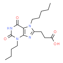 ChemSpider 2D Image | 3-Butyl-2,3,6,7-tetrahydro-2,6-dioxo-7-pentyl-1H-purine-8-propanoic acid | C17H26N4O4