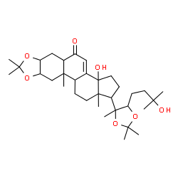 ChemSpider 2D Image | 3a-Hydroxy-1-[5-(3-hydroxy-3-methylbutyl)-2,2,4-trimethyl-1,3-dioxolan-4-yl]-8,8,10a,12a-tetramethyl-1,2,3,3a,5a,6,6a,9a,10,10a,10b,11,12,12a-tetradecahydro-5H-cyclopenta[7,8]phenanthro[2,3-d][1,3]dio
xol-5-one | C33H52O7
