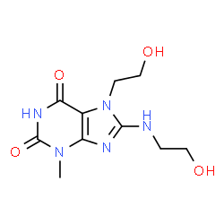 ChemSpider 2D Image | 7-(2-Hydroxyethyl)-8-[(2-hydroxyethyl)amino]-3-methyl-3,7-dihydro-1H-purine-2,6-dione | C10H15N5O4