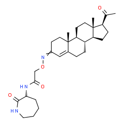 ChemSpider 2D Image | N-[(3S)-2-Oxo-3-azepanyl]-2-{[(20-oxopregn-4-en-3-ylidene)amino]oxy}acetamide | C29H43N3O4