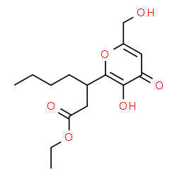 ChemSpider 2D Image | Ethyl 3-[3-hydroxy-6-(hydroxymethyl)-4-oxo-4H-pyran-2-yl]heptanoate | C15H22O6