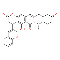 ChemSpider 2D Image | (8S,16E)-4-(2H-Chromen-3-yl)-5-hydroxy-8-methyl-4,8,9,10,11,13,14,15-octahydro-2H,6H-oxacyclotetradecino[3,4-g]chromene-2,6,12(3H)-trione | C30H30O7