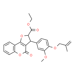 ChemSpider 2D Image | Ethyl 3-{3-methoxy-4-[(2-methyl-2-propen-1-yl)oxy]phenyl}-4-oxo-2,3-dihydro-4H-furo[3,2-c]chromene-2-carboxylate | C25H24O7