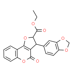 ChemSpider 2D Image | Ethyl 3-(1,3-benzodioxol-5-yl)-4-oxo-2,3-dihydro-4H-furo[3,2-c]chromene-2-carboxylate | C21H16O7