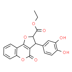 ChemSpider 2D Image | Ethyl 3-(3,4-dihydroxyphenyl)-4-oxo-2,3-dihydro-4H-furo[3,2-c]chromene-2-carboxylate | C20H16O7