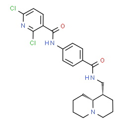 ChemSpider 2D Image | 2,6-Dichloro-N-(4-{[(1S,9aR)-octahydro-2H-quinolizin-1-ylmethyl]carbamoyl}phenyl)nicotinamide | C23H26Cl2N4O2