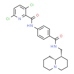 ChemSpider 2D Image | 3,6-Dichloro-N-(4-{[(1S,9aR)-octahydro-2H-quinolizin-1-ylmethyl]carbamoyl}phenyl)-2-pyridinecarboxamide | C23H26Cl2N4O2