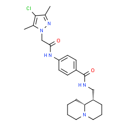 ChemSpider 2D Image | 4-{[(4-Chloro-3,5-dimethyl-1H-pyrazol-1-yl)acetyl]amino}-N-[(1S,9aR)-octahydro-2H-quinolizin-1-ylmethyl]benzamide | C24H32ClN5O2