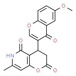 ChemSpider 2D Image | 4-(6-Methoxy-4-oxo-4H-chromen-3-yl)-7-methyl-4,6-dihydro-2H-pyrano[3,2-c]pyridine-2,5(3H)-dione | C19H15NO6