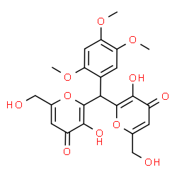 ChemSpider 2D Image | 2,2'-[(2,4,5-Trimethoxyphenyl)methylene]bis[3-hydroxy-6-(hydroxymethyl)-4H-pyran-4-one] | C22H22O11