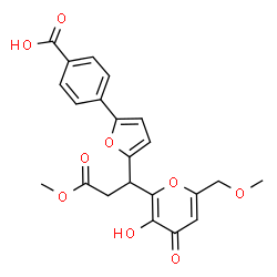 ChemSpider 2D Image | 4-(5-{1-[3-Hydroxy-6-(methoxymethyl)-4-oxo-4H-pyran-2-yl]-3-methoxy-3-oxopropyl}-2-furyl)benzoic acid | C22H20O9