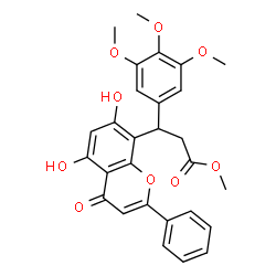 ChemSpider 2D Image | Methyl 3-(5,7-dihydroxy-4-oxo-2-phenyl-4H-chromen-8-yl)-3-(3,4,5-trimethoxyphenyl)propanoate | C28H26O9