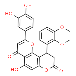 ChemSpider 2D Image | 2-(3,4-Dihydroxyphenyl)-10-(2,3-dimethoxyphenyl)-5-hydroxy-9,10-dihydro-4H,8H-pyrano[2,3-f]chromene-4,8-dione | C26H20O9