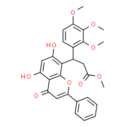 ChemSpider 2D Image | Methyl 3-(5,7-dihydroxy-4-oxo-2-phenyl-4H-chromen-8-yl)-3-(2,3,4-trimethoxyphenyl)propanoate | C28H26O9