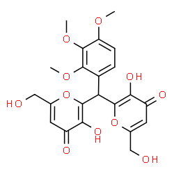 ChemSpider 2D Image | 2,2'-[(2,3,4-Trimethoxyphenyl)methylene]bis[3-hydroxy-6-(hydroxymethyl)-4H-pyran-4-one] | C22H22O11