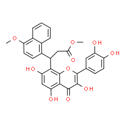 ChemSpider 2D Image | Methyl 3-[2-(3,4-dihydroxyphenyl)-3,5,7-trihydroxy-4-oxo-4H-chromen-8-yl]-3-(4-methoxy-1-naphthyl)propanoate | C30H24O10