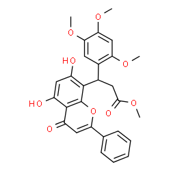 ChemSpider 2D Image | Methyl 3-(5,7-dihydroxy-4-oxo-2-phenyl-4H-chromen-8-yl)-3-(2,4,5-trimethoxyphenyl)propanoate | C28H26O9