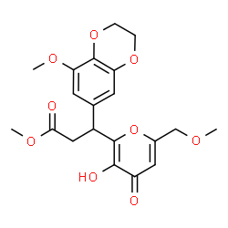 ChemSpider 2D Image | Methyl 3-[3-hydroxy-6-(methoxymethyl)-4-oxo-4H-pyran-2-yl]-3-(8-methoxy-2,3-dihydro-1,4-benzodioxin-6-yl)propanoate | C20H22O9