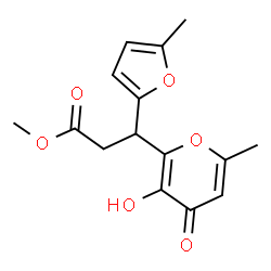 ChemSpider 2D Image | Methyl 3-(3-hydroxy-6-methyl-4-oxo-4H-pyran-2-yl)-3-(5-methyl-2-furyl)propanoate | C15H16O6
