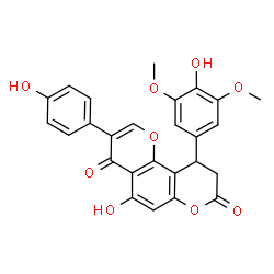 ChemSpider 2D Image | 5-Hydroxy-10-(4-hydroxy-3,5-dimethoxyphenyl)-3-(4-hydroxyphenyl)-9,10-dihydro-4H,8H-pyrano[2,3-f]chromene-4,8-dione | C26H20O9