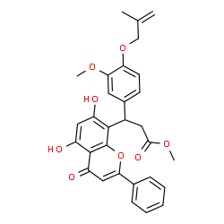 ChemSpider 2D Image | Methyl 3-(5,7-dihydroxy-4-oxo-2-phenyl-4H-chromen-8-yl)-3-{3-methoxy-4-[(2-methyl-2-propen-1-yl)oxy]phenyl}propanoate | C30H28O8