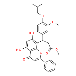 ChemSpider 2D Image | Methyl 3-(5,7-dihydroxy-4-oxo-2-phenyl-4H-chromen-8-yl)-3-(4-isobutoxy-3-methoxyphenyl)propanoate | C30H30O8