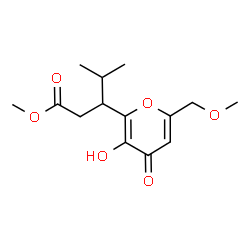 ChemSpider 2D Image | Methyl 3-[3-hydroxy-6-(methoxymethyl)-4-oxo-4H-pyran-2-yl]-4-methylpentanoate | C14H20O6