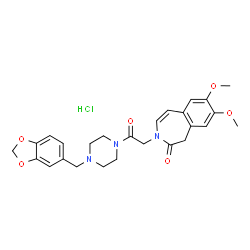 ChemSpider 2D Image | 3-{2-[4-(1,3-Benzodioxol-5-ylmethyl)-1-piperazinyl]-2-oxoethyl}-7,8-dimethoxy-1,3-dihydro-2H-3-benzazepin-2-one hydrochloride (1:1) | C26H30ClN3O6