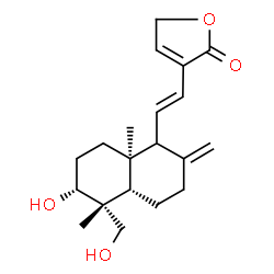 ChemSpider 2D Image | 3-{(E)-2-[(4aS,5R,6R,8aR)-6-Hydroxy-5-(hydroxymethyl)-5,8a-dimethyl-2-methylenedecahydro-1-naphthalenyl]vinyl}-2(5H)-furanone | C20H28O4